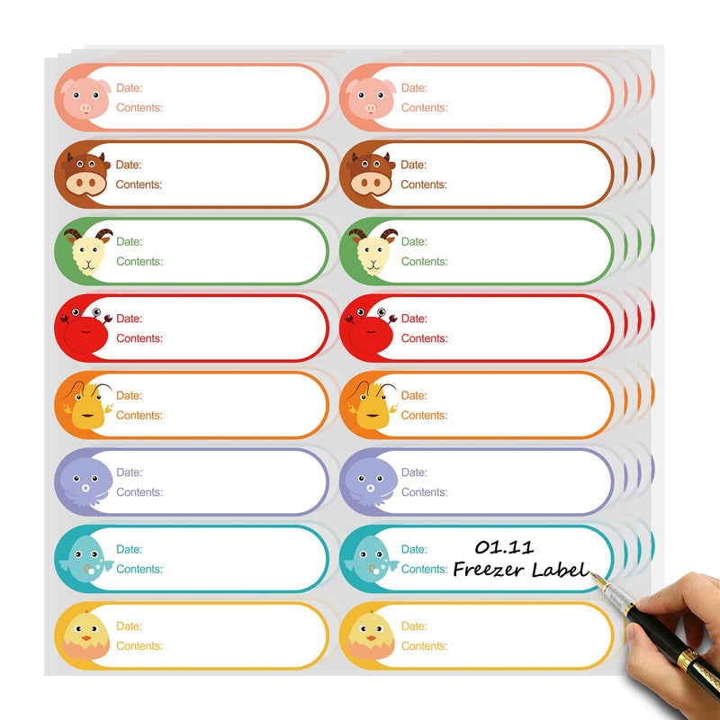 [Australia - AusPower] - Labelebal 1 x 4 Inch Freezer Labels Removable, 512pcs Food Labels Cartoon Waterproof, No Residue Food Storage Labels for for Kitchen, Mason Jar Labels, Bottle Labels to Write On 