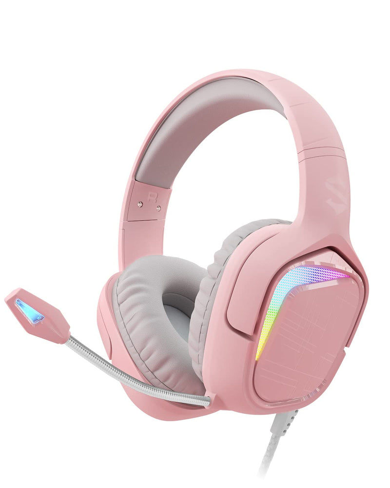 [Australia - AusPower] - Black Shark Gaming Headset for PC, PS4, PS5, Xbox, Switch, All-in-1 Gaming Headphones with Ultra-Clear Bendable Mic, 50mm Dynamic Drivers, Noise Isolation Ear Cushions, in-line Controls - Pink 