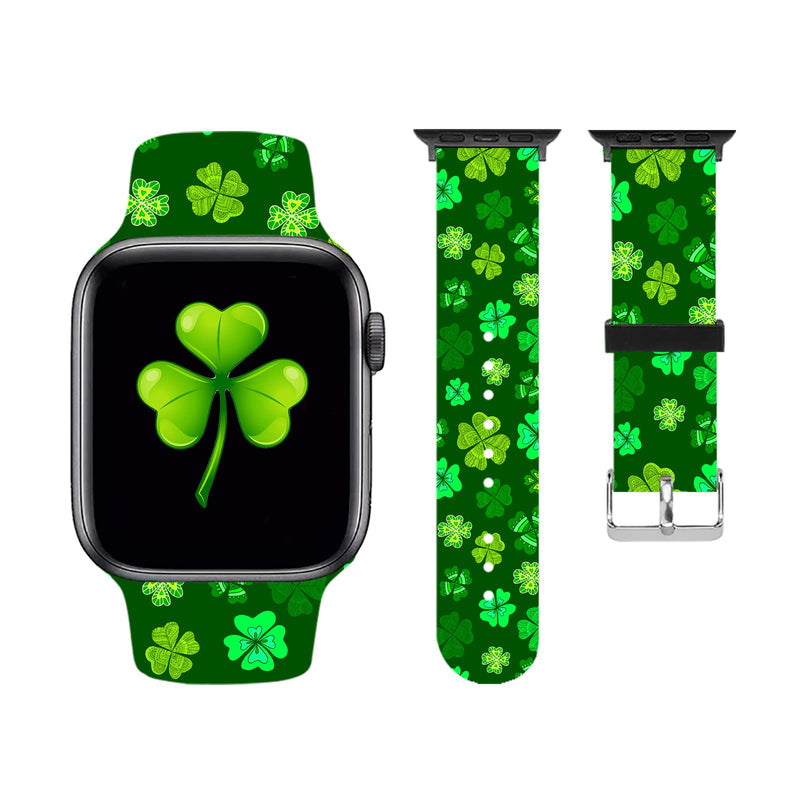 [Australia - AusPower] - St Patricks Day Decorations Wristband Straps for Apple Watch Bands Soft Silicone Sports IWatch Band Strap for Apple Smart Watch Series 7 6 5 4 3 2 1 SE. Clover Leaf Decorative And St Patricks Day Gift 42mm/44mm 