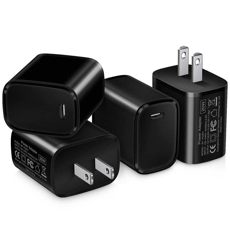 [Australia - AusPower] - 4 Pack 20W USB C Fast Charger, Ancekoy USB PD 3.0 Power Adapter Block for iPhone, Compatible with iPhone 13/13 Mini/13 Pro/13 Pro Max/12 Series/11 Series/SE, Samsung Galaxy S10/S9, Pixel 5/4 (Black) Black 
