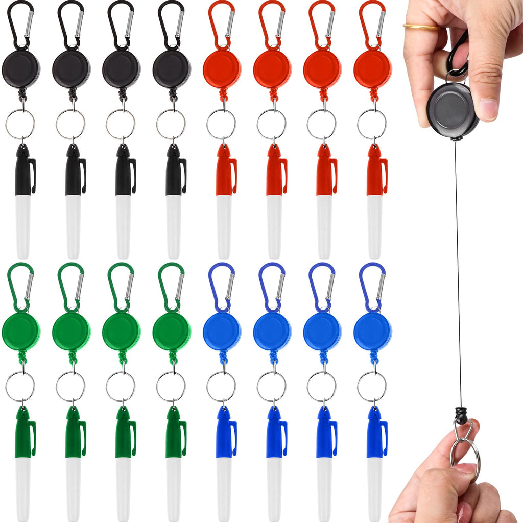 [Australia - AusPower] - 32 Pcs Mini Permanent Markers with Cap Clips Retractable Pen Reel Golf Ball Marker Pen Dry Erase Markers with Triangle Hook Golf Keychain Clips for Badge Colorful Ink Pens for Office School,Fine Point 