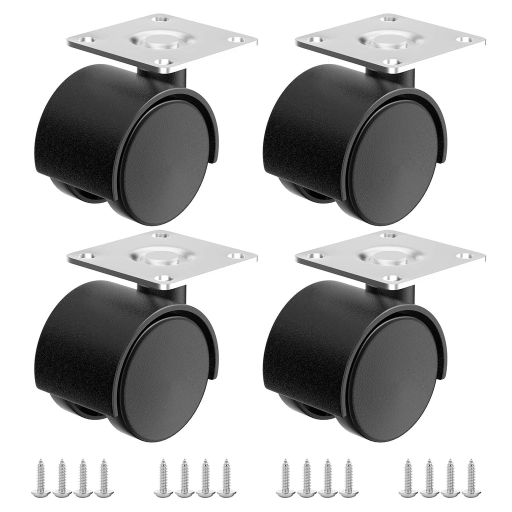 [Australia - AusPower] - 4-Piece Set of 1.5 inch Furniture casters, Replacement cart casters, Nylon Plastic Swivel Plate casters, Used for workbenches and Tables (Black) 