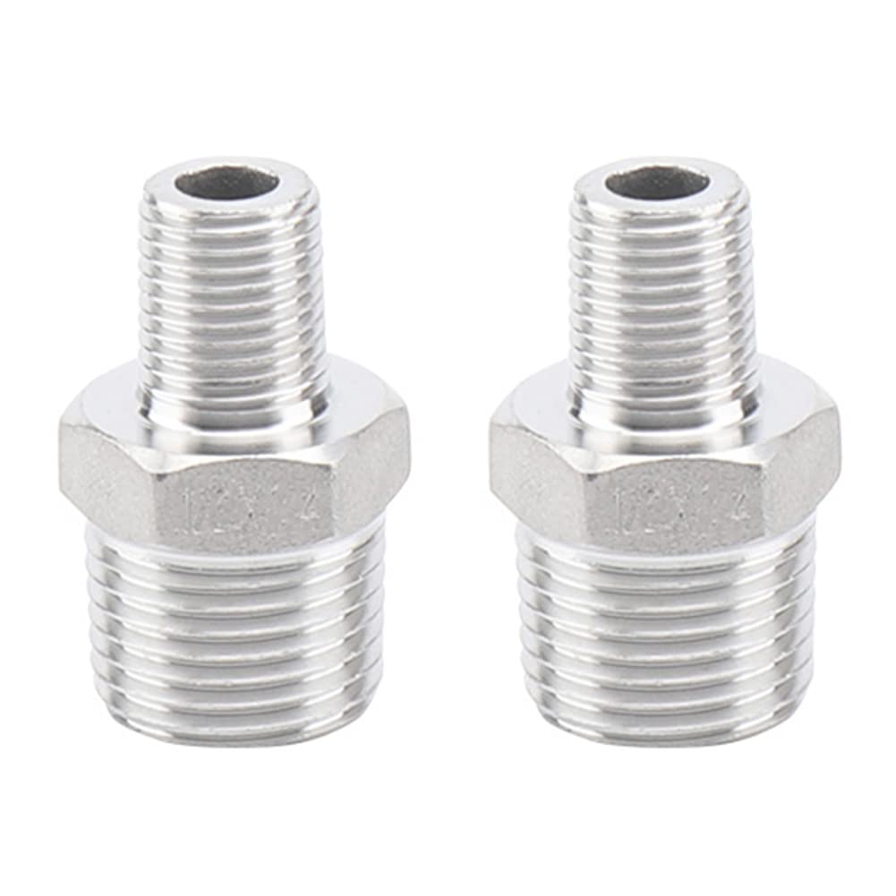 [Australia - AusPower] - Feelers Reducing Hex Nipple, 304 Stainless Steel 1/2"x 1/4" NPT Male Pipe Fitting Reducer Nipple Adapter (Pack of 2) 1/2"x1/4"(2pcs) 