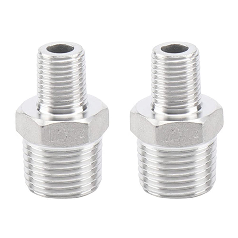 [Australia - AusPower] - Feelers Reducing Hex Nipple, 304 Stainless Steel 1/2"x 1/4" NPT Male Pipe Fitting Reducer Nipple Adapter (Pack of 2) 1/2"x1/4"(2pcs) 