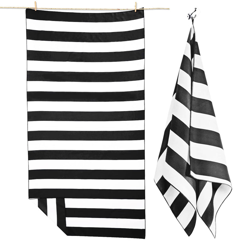 [Australia - AusPower] - Your Choice Microfiber Beach Towel, Sand Free Beach Towel, Quick Dry Beach Towel, Beach Towels for Adults, Travel Towel, Camp Towel - Black Stripe, Large Beach Towel 60x30 Inch 1PC-black Large(60x30") 