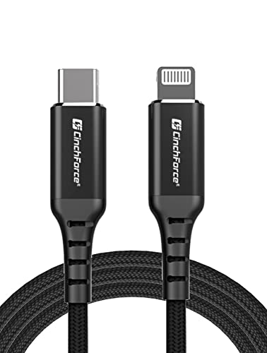 [Australia - AusPower] - CinchForce USB Type-C to Lightning Cable [Apple MFi Certified] - Supports PD Fast Charging, High Speed Data, Made for Any Device That uses Apple Lightning Connector - Black 6.6ft Cable (2m) 