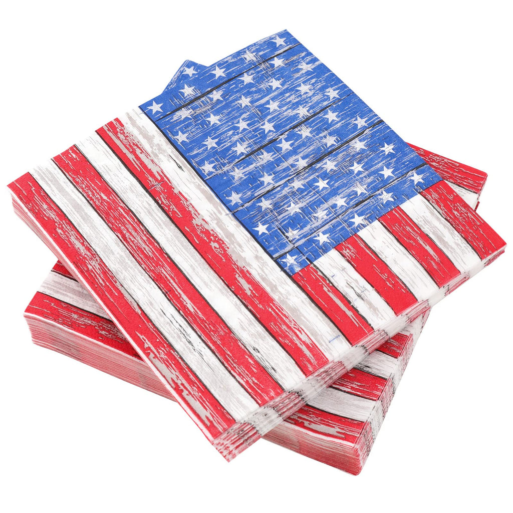 [Australia - AusPower] - Whaline 80 Pack 4th of July Paper Napkins 6.5 x 6.5 Inch Stars and Stripes Cocktail Napkins Rustic Independence Day Disposable Party Beverage Napkins for Home Kitchen Holiday Dinner Party Supplies 