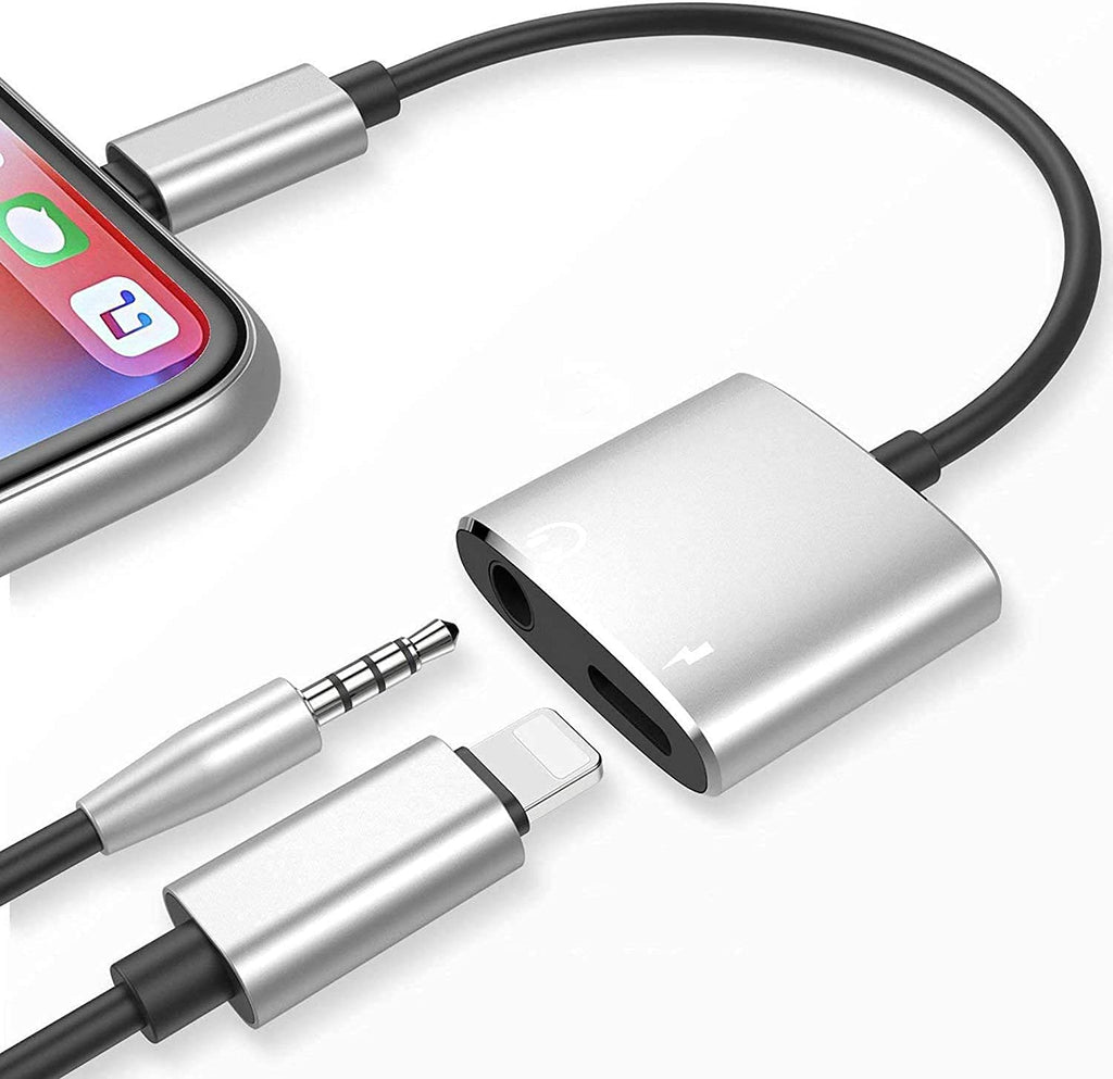 [Australia - AusPower] - [Apple MFi Certified] Lightning to 3.5mm Headphone Adapter for iPhone, 2 in 1 Headphone Audio Splitter, Adapter AUX Connector Charger Cable Replacement for iPhone 13/12/SE/XR/XS/X/8/7/7 Plus(Silver) Silver 