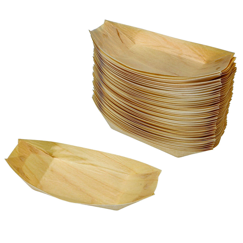 [Australia - AusPower] - 50 Pack 5" Disposable Wood Boat Plates Dishes Better Than Bamboo 100% Compostable And Biodegradable Eco Friendly Party Plates By Snowkingdom 50 5INCH 