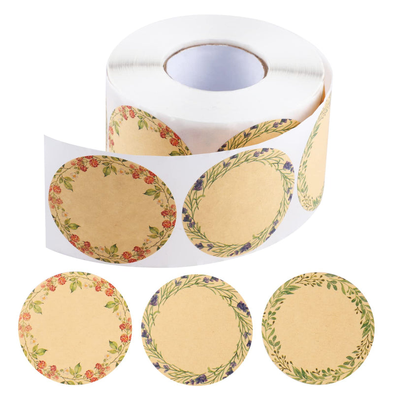 [Australia - AusPower] - 600 Pcs 2" Jar Labels Stickers for Jars, Kraft Gift Canning Labels Floral Round for Mason Jars Lids Spice Labels Bottle Labels with 3 Pattern Designs 