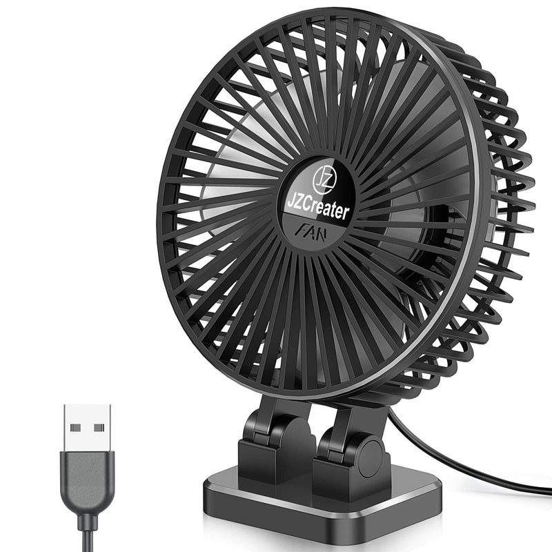 [Australia - AusPower] - JZCreater USB Desk Fan, 3 Speeds Desktop Table Cooling Fan in Single Button , Head Rotation Strong Wind, Quiet Mini USB Personal Fan for Home Desktop Office Table, Black Black 