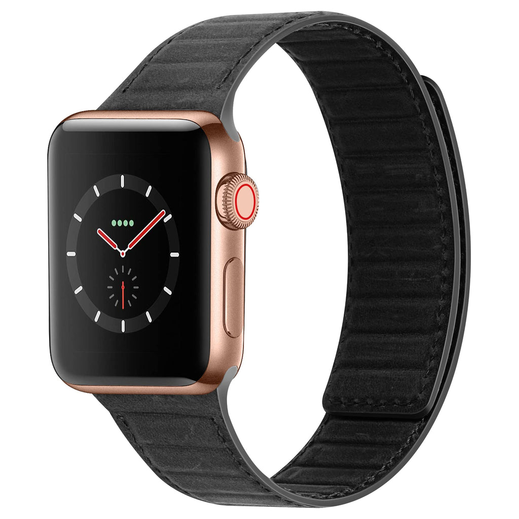 [Australia - AusPower] - INI Compatible with Apple Watch Band 45mm 44mm 42mm 41mm 40mm 38mm - Enhanced Adjustable Leather Strap with Magnetic Closure System for iWatch Series 7/SE/6/5/4/3/2/1 Onyx 38mm/40mm/41mm 6.0"-8.0" 