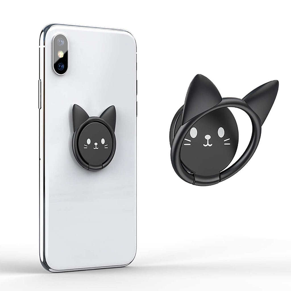 [Australia - AusPower] - LaMignonne Cell Phone Ring Holder Ultra-Thin Cute Cat Metal Finger Grip 360° Rotation 180° Flip Kickstand Phone Grip for Magnetic Car Mount Compatible with All Smartphones (Black) Black 