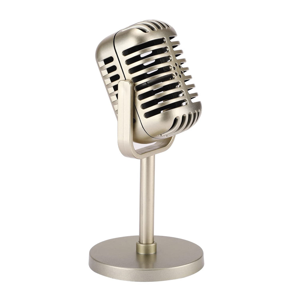 [Australia - AusPower] - Facmogu Retro Microphone Props Model, Vintage Prop Mic, Plastic Microphone Stage Table Ornament for Halloween Wedding Birthday Party Decoration - Gold Non-Adjustable 