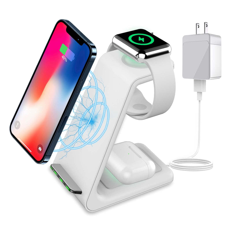 [Australia - AusPower] - Wireless Charging Stand,18W 3 in 1 Wireless Charger Dock Station for Apple iWatch 7/6/5/4/3/2/SE, Airpods 3/Pro, iPhone 13 Pro Max/13 Pro/13/12/12 PRO/11/11 Pro/X/Xr(with QC3.0 Adapter) white 