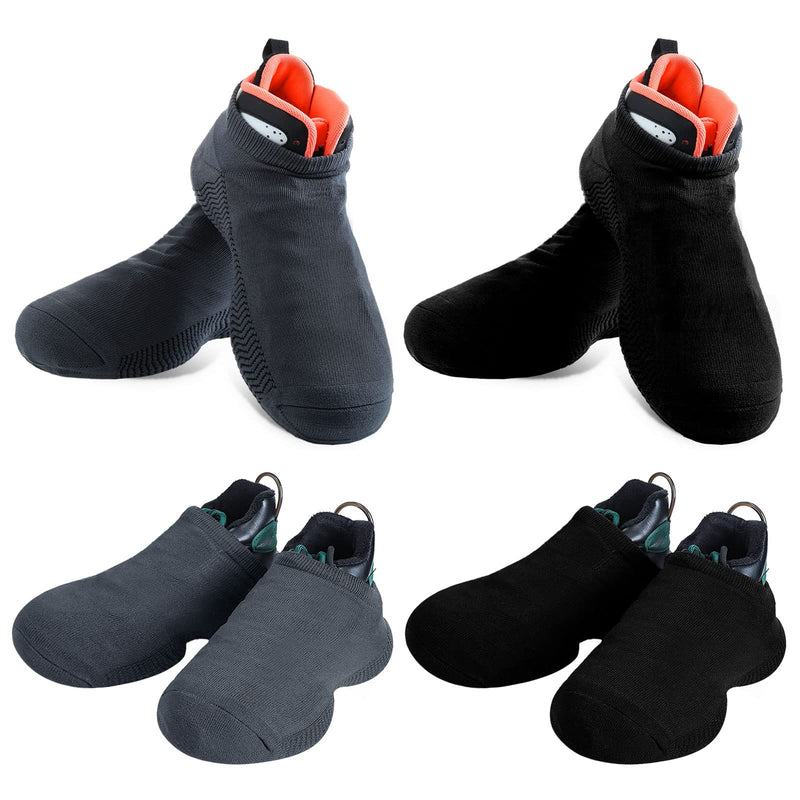 [Australia - AusPower] - 4 Pairs Over Sneaker Dance Shoe Socks Dance Shoe Covers Ballroom Dancing Socks Black, Grey 