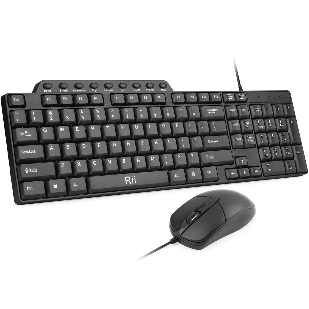 [Australia - AusPower] - Basic Keyboard and Mouse,Rii RK203 Ultra Full Size Slim USB Basic Wired Mouse and Keyboard Combo Set with Number Pad for Computer,Laptop,PC,Notebook,Windows and School Work(1 Pack) 1 PACK 