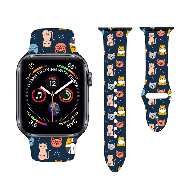 [Australia - AusPower] - Cute Funny Cat Pattern Watch Band Compatible with Apple Watch 38mm 40mm 42mm 44mm Adjustable Wristbands Cat Print Silicone Smartwatch Strap for IWatch Series 7 6 5 4 3 2 1 white-style 3 42mm/44mm/45mm 