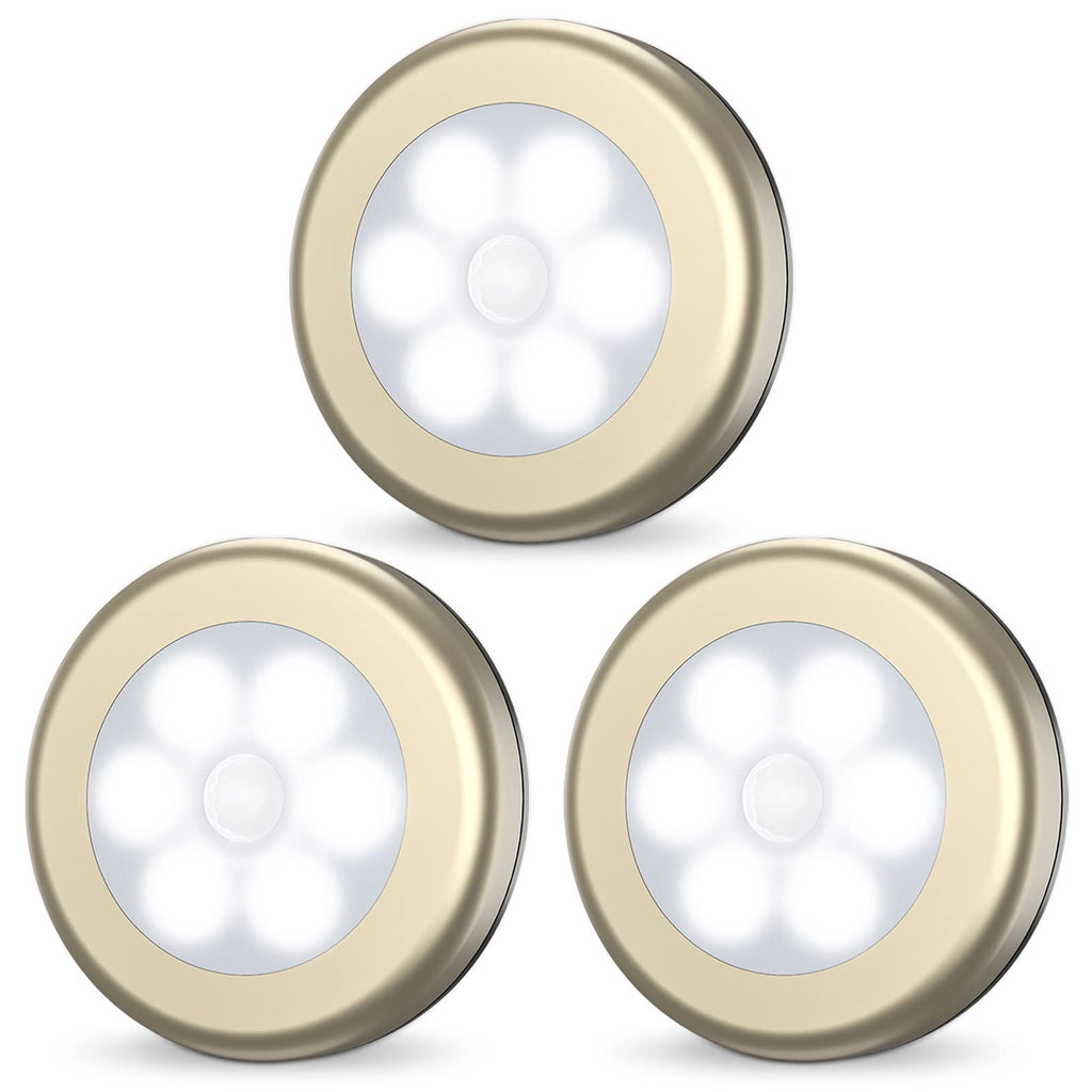 [Australia - AusPower] - AMIR Newest Motion Sensor Lights, Battery-Powered LED Night Lights, Stick-Anywhere Closet Lights Stair Lights, Wall Lights for Hallway, Bathroom, Bedroom, Kitchen etc. (Golden - White) Golden - White 