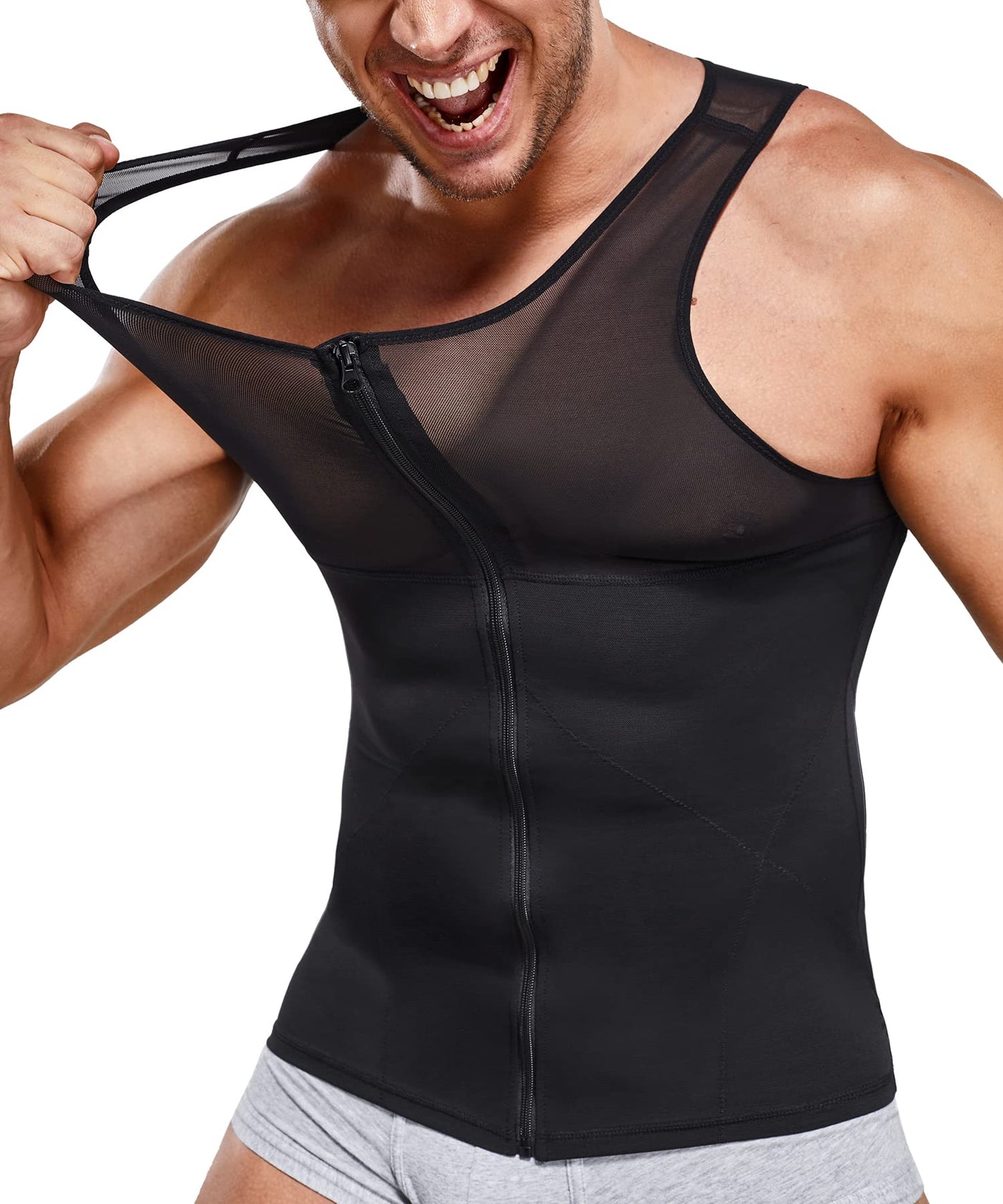Men's Slimming Tummy Belly Body Shaper Breathable Mesh Vest Tank Top  Shapewear