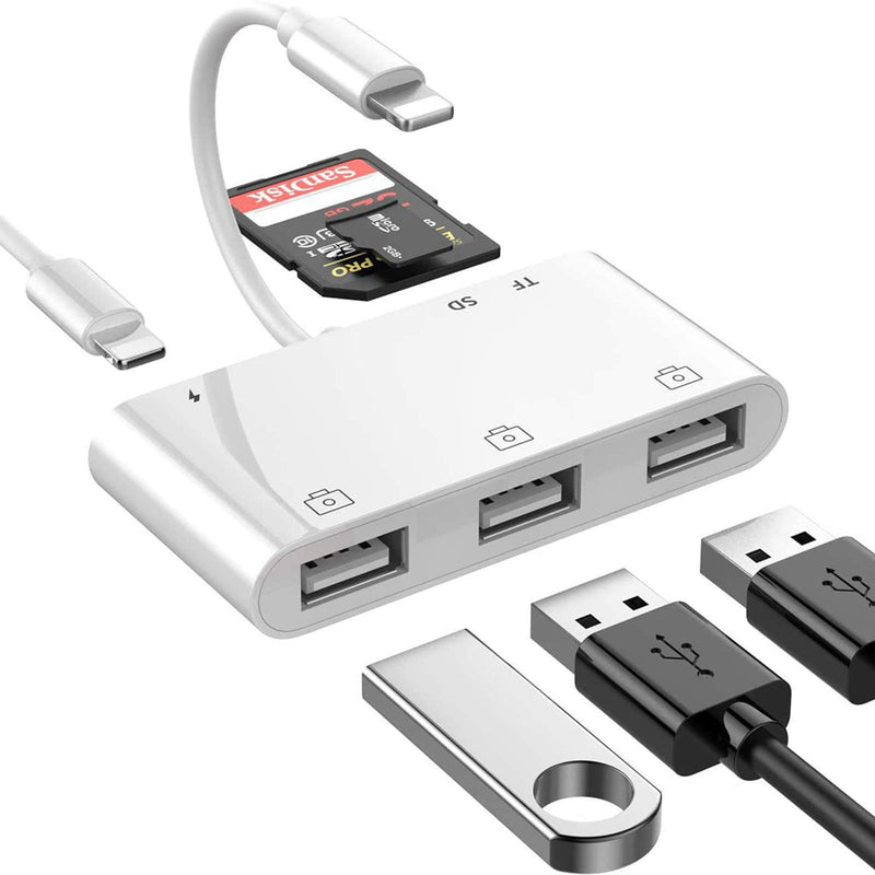 [Australia - AusPower] - Miscloder Lightning to USB Adapter for iPhone/iPad Series,High-Speed Data Transfer 6 in 1 USB Female OTG Adapter with Charging Port, Portable SD TF Card Reader Plus and Play 
