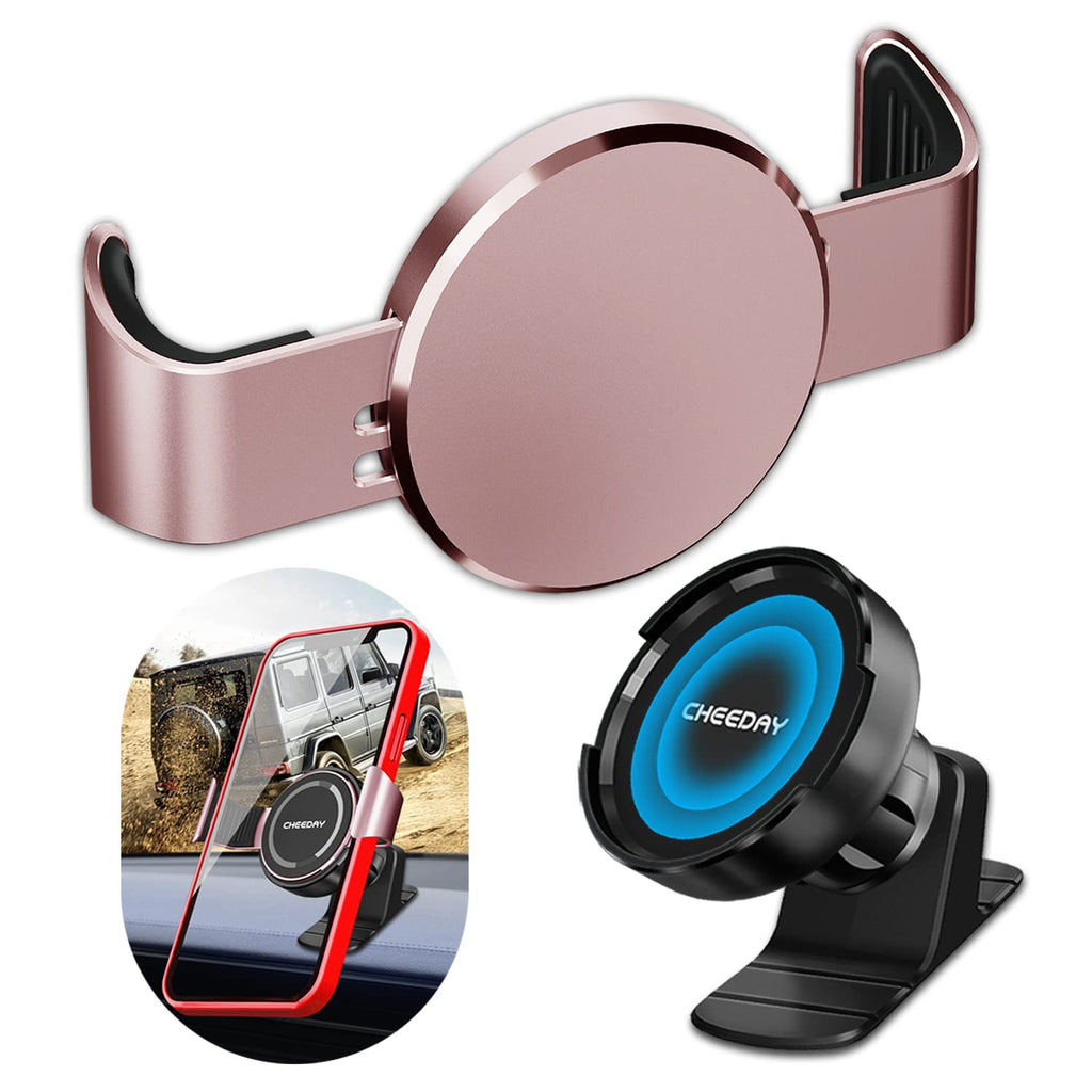 [Australia - AusPower] - CHEEDAY Metal Phone Clamp and Magnetic Car Phone Mount for Dashboard, [Strong Magnetic] Cell Phone Holder Hands-Free Magnet Phone Clip for Car Compatible with iPhone, Samsung and All Phones, Pink Dash Pink 