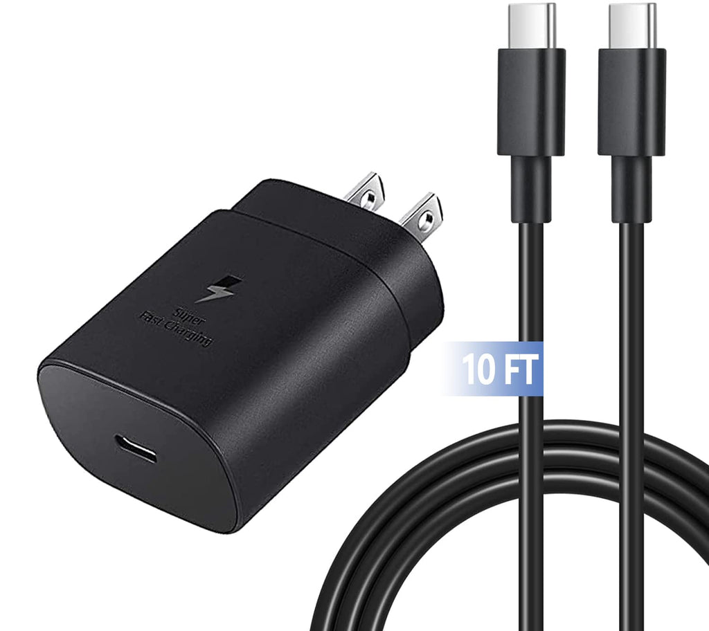 [Australia - AusPower] - Super Fast Type C Charger Kit 25 Watt PD 3.0 USB-C Type C Charger Cable Cord Black 10FT Compatible Samsung Galaxy S21/S21+/S21Ultra/S20/S20+/Note 20/Note 20 Ultra/Note 10/Note 10+/Z Fold 3/Z Flip 3 
