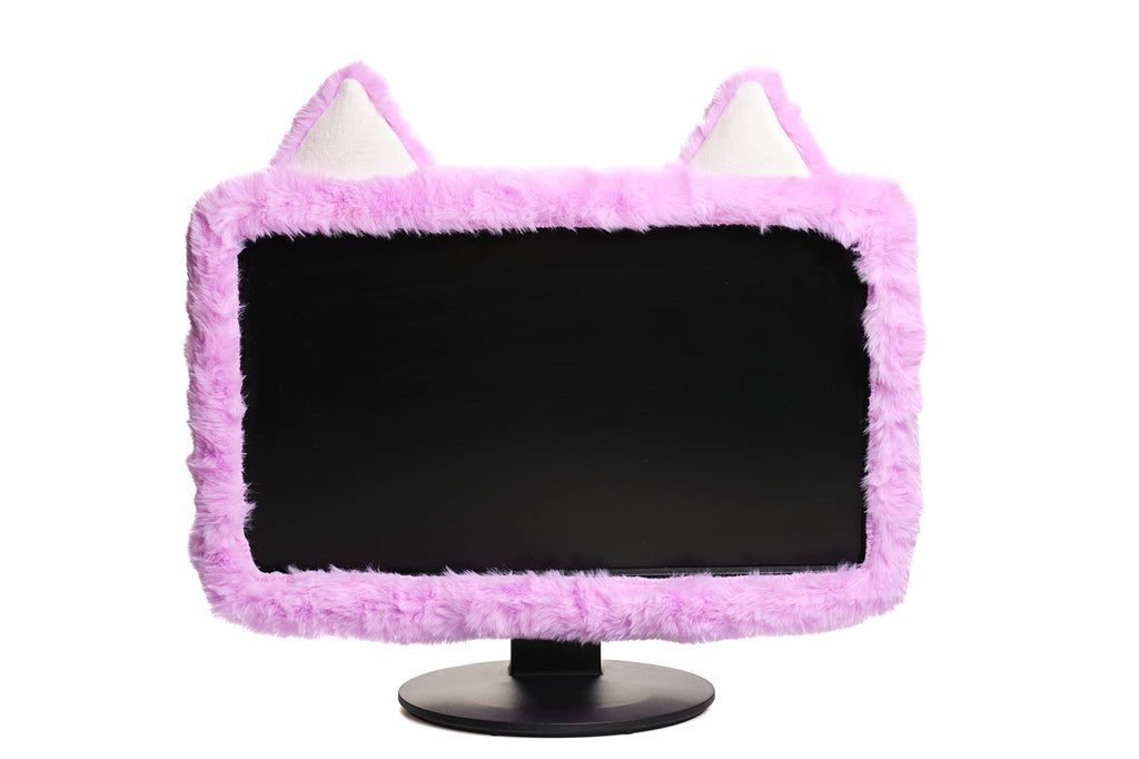 [Australia - AusPower] - Aspens Design Cute Cat Ear Kawaii Desk Accessory for 17"-24" Computer TV Monitor dust Cover Pastel Purple, Furry Fabric 