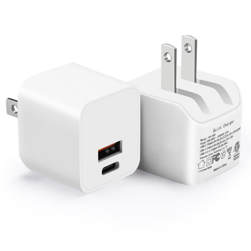 [Australia - AusPower] - 20W USB C Fast Charger, 2-Pack Dual-Port Foldable Wall Charger [PD 20W/QC 3.0] Tiny USB Fast Charging Block Cube Adapter Compatible iPhone 13 12 11 Pro Max Mini/X XS XR/8, Galaxy S21 S20 S10 S9＆More 