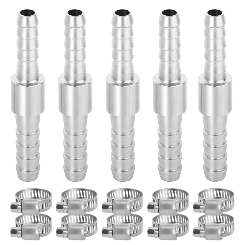 [Australia - AusPower] - TAISHER 5PCS 304 Stainless Steel Hose Barb Fittings 5/16 Inch to 1/4 Inch Barb Hose, Hose Barb Reducer Splicer Mender Union Air Water Fuel with 10PCS Hose Clamp 5/16" Barb x 1/4" Barb 