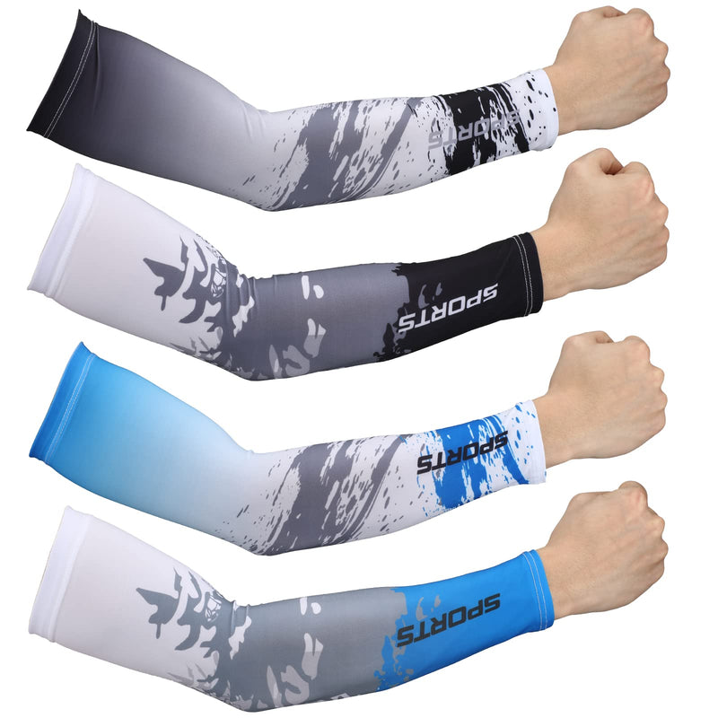 [Australia - AusPower] - 4 Pairs UV Sun Protection Arm Sleeves Cooling Sports Sleeve Anti Slip Ice Silk Arm Warmers Arm Covers for Men Women Football Basketball Baseball Favors 