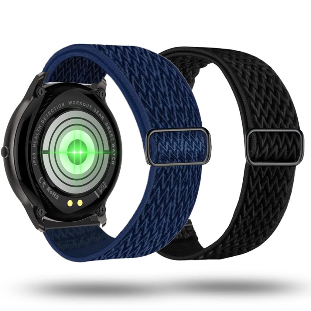 [Australia - AusPower] - smaate Elastic Watchband for LW11, Compatible with AGPTEK LW11, GRV R01, Soundpeats Pro1, Dirrelo Hamile GT01, Y&L EW1, Cubitt CT2Pro Smart Watch, Adjustable Stretchy Nylon Sport Loop Replacement Black-Blue 