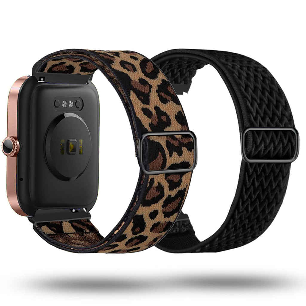 [Australia - AusPower] - smaate Elastic Watchband for ID206, Compatible with ID206 JIKKO AOKESI Cubitt Yamay and Doogee CS2 Pro 1.69inch smartwatch, Adjustable Stretchy Nylon Sport Loop Replacement, Fabric Strap for Women Men Leopard-Black 