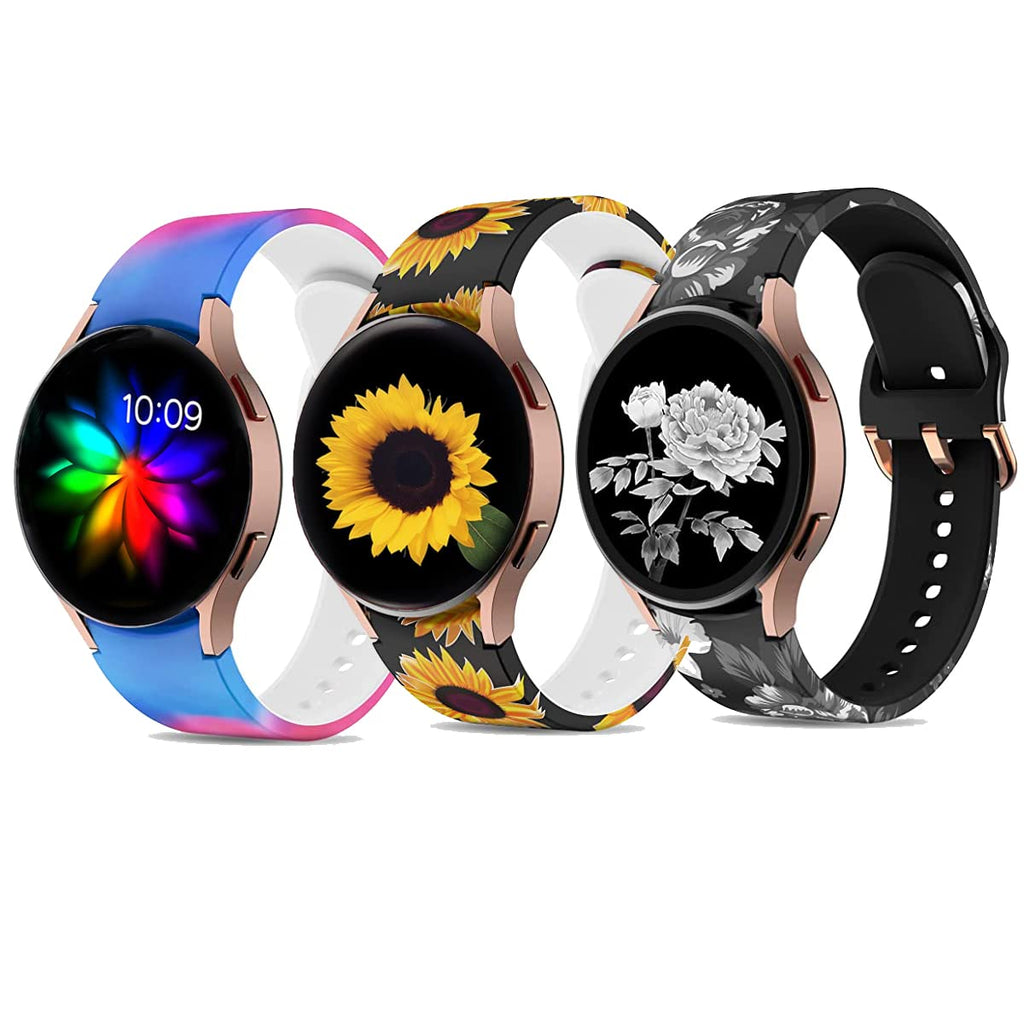 [Australia - AusPower] - 3Pack Replacement Bands Compatible with Samsung Galaxy Watch 4 Band 40mm 44mm Galaxy Watch 4 Classic Band 42mm 46mm,No Gap Floral Tie Dye Silicone Pattern Smartwatch Band Strap for Women Girls Ladies 