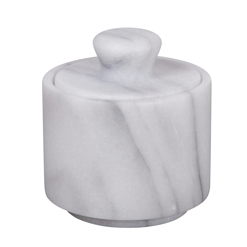 [Australia - AusPower] - Creative Home Natural Marble Salt Cellar Keeper Round Salt Spices Container Salt and Pepper Bowls, 3" Diam. x 3.3" H, Off-White 