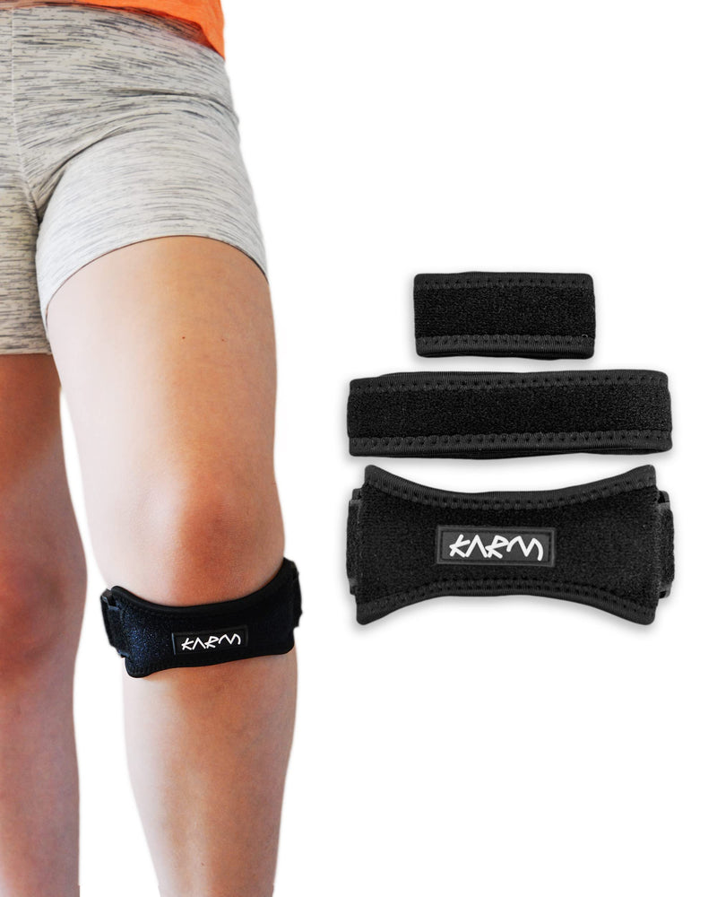 [Australia - AusPower] - KARM Osgood Schlatter Kids Patella Knee Strap - Set of Knee Strap for Kids and 3 Adjustable Straps for Sports, Knee Pain & MCL. Kids Knee Band for Boys and Girls (One Size; Black) One Size 
