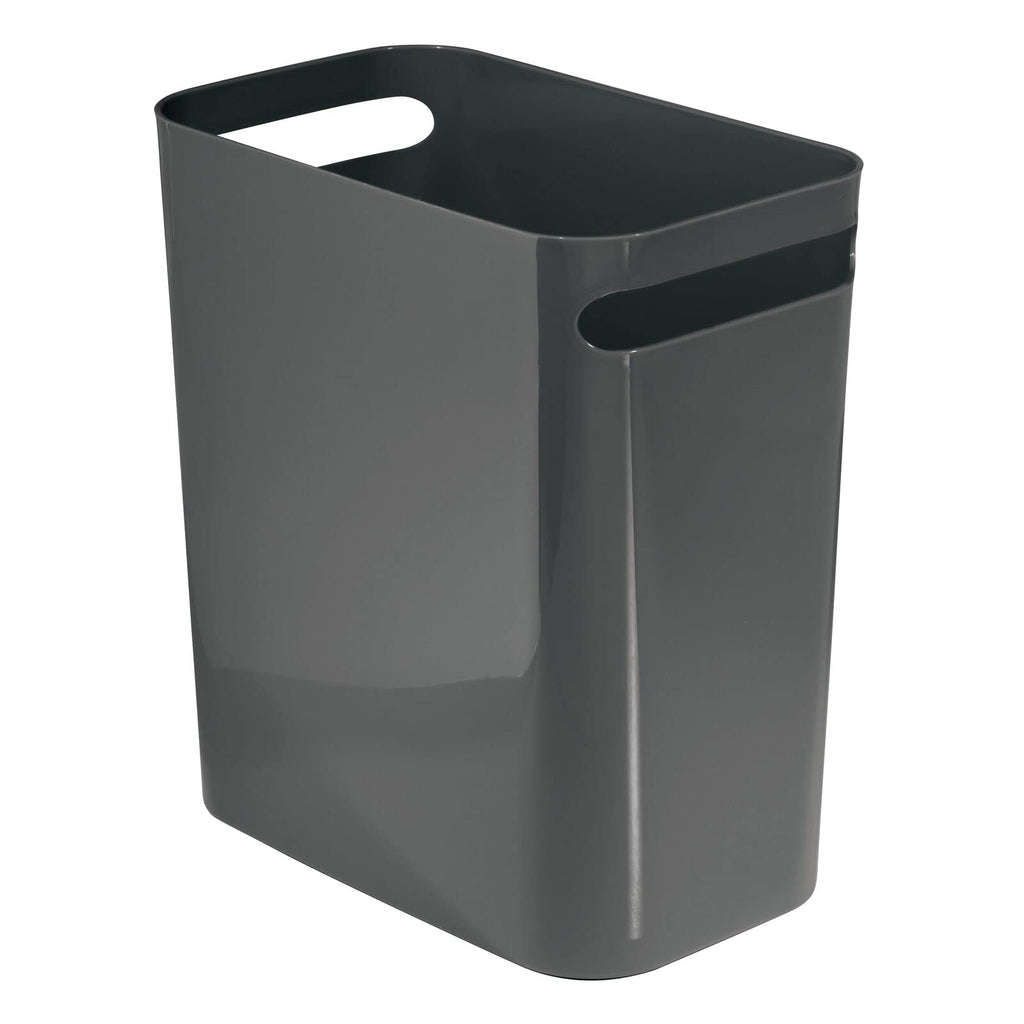 [Australia - AusPower] - mDesign Slim Plastic Rectangular Large Trash Can Wastebasket, Garbage Container Bin with Handles for Bathroom, Kitchen, Home Office, Dorm, Kids Room - 12" High, Shatter-Resistant - Charcoal Gray 