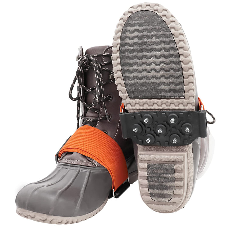 [Australia - AusPower] - Ice Gripster Treads Nonslip Traction Cleats for Snow and Ice, Anti-Slip Overshoe Mid-Sole Crampons with Adjustable Straps, 7 Tungsten Studs for Secure Grip, Orange and Black 