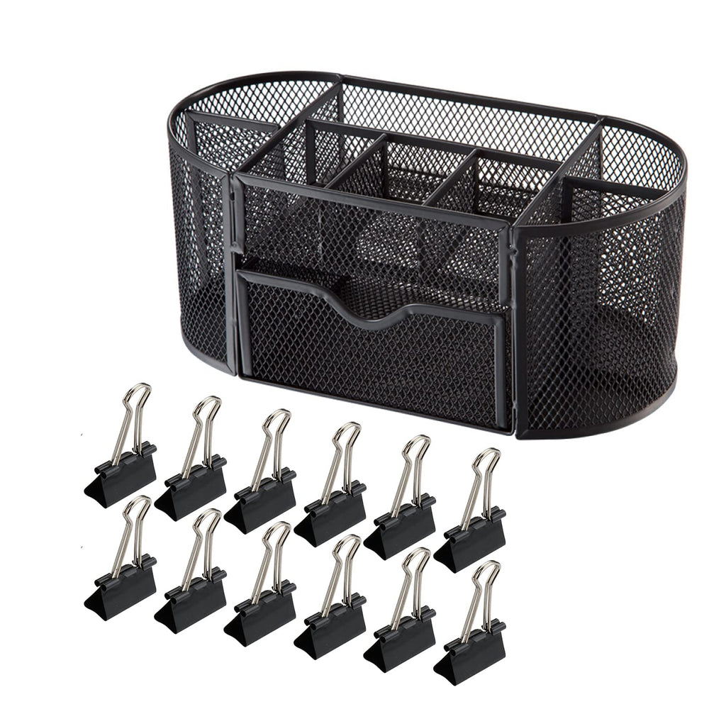 [Australia - AusPower] - Desk Organizer with 9 Compartments Set,Including 12PCS Clips,All in One Desktop Organizer with Note Paper Organizer and Pencil Holder for Office Home. 