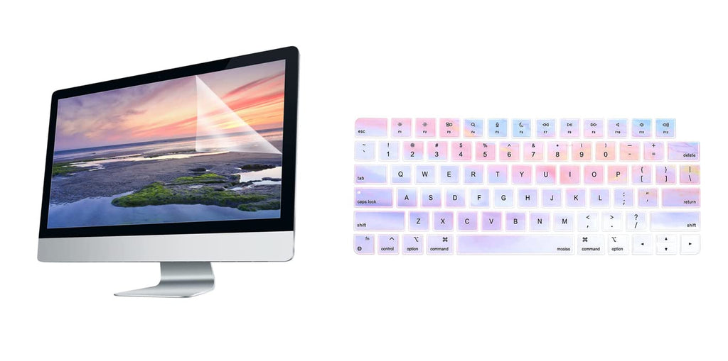 [Australia - AusPower] - MOSISO Anti Glare Screen Protector, 2 Pack Matte Computer Monitor Screen Filter Film Cover Compatible with iMac 24 inch A2449 M1 Desktop PC Monitor&Keyboard Cover Colorful Clouds 