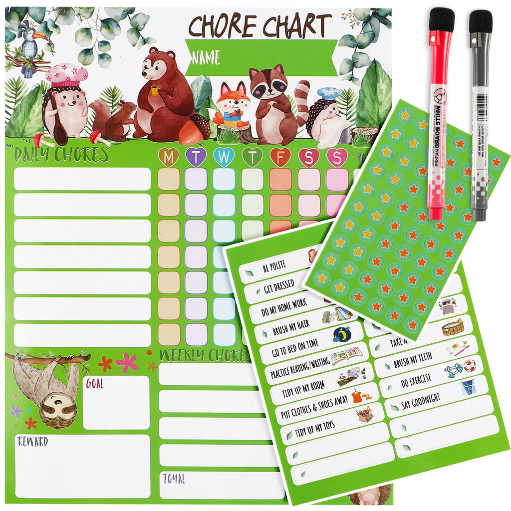 [Australia - AusPower] - Animal Magnetic Star Behavior Reward Chart Home Chore Chart Responsibility Chore Board Daily Toddler Charts Discipline Chart for Toddlers Kid Schedule Chart with Markers Magnetic Tags Stars for Fridge 