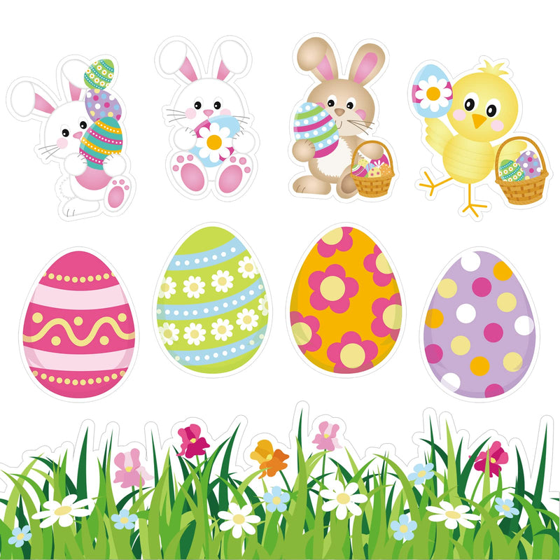 [Australia - AusPower] - Whaline 54Pcs Easter Classroom Decoration Set 24Pcs Easter Egg Rabbit Bunny Cut-Outs with Glue Point 30Pcs Spring Flower Grass Bulletin Border Stickers Self-Adhesive Board Border Trim for Blackboard 