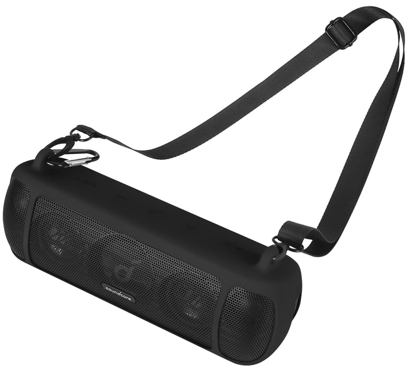 [Australia - AusPower] - Geiomoo Silicone Carrying Case Compatible with Anker Soundcore Motion+, Portable Cover with Carabiner and Shoulder Strap (Black) Black 