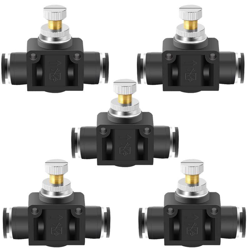 [Australia - AusPower] - Beduan 1/4" Tube OD x 1/4" Tube OD Air Flow Control Valve with Push-to-Connect Fitting Speed Controller Union Straight SCF-1/4 (Pack of 5) 