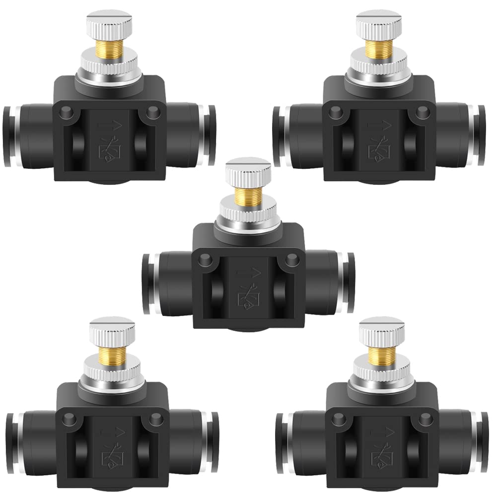 [Australia - AusPower] - Beduan 3/8" Tube OD x 3/8" Tube OD Air Flow Control Valve with Push-to-Connect Fitting Speed Controller Union Straight SCF-3/8 (Pack of 5) 