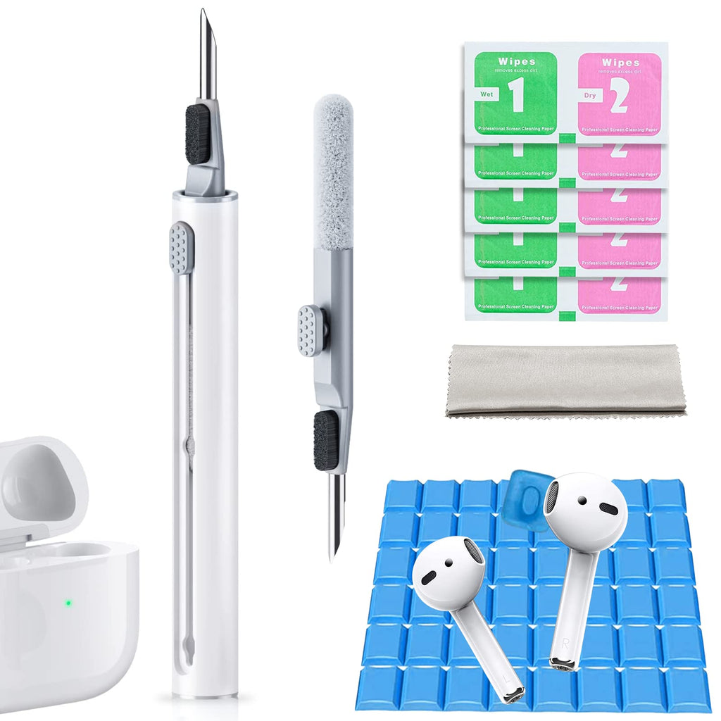 [Australia - AusPower] - Airpods Cleaner Kit, Cleaning Kit for Airpods, Earbuds Wireless Earphones Cleaning Cleaner Kit, 3 in 1 Compact Portable Multifunctional Cleaning Kit (White) White 