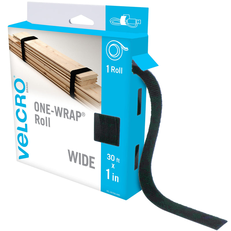 [Australia - AusPower] - VELCRO Brand VEL-30768-AMS Wide Straps 1 in x 30 ft Roll | Cut to Length, Reusable Self-Gripping Tape | Bundle Poles, Wood, Pipes, Lumber, Garage Organization for Tool Handles Hoses, More | Black, 1in Wide 1in 