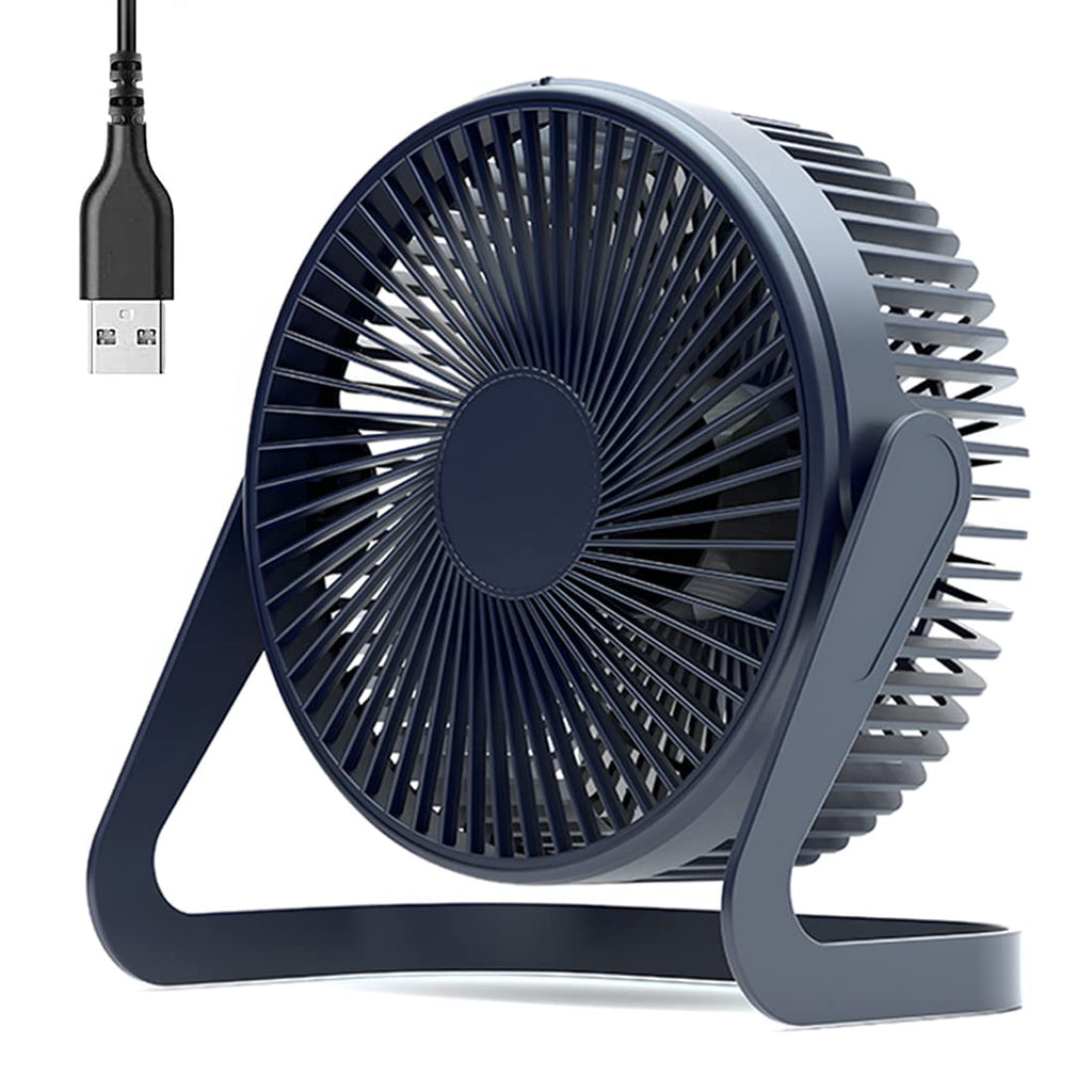 [Australia - AusPower] - USB Desk Fan, 5" Mini Quiet Fan Portable Fan, Ultra-quiet 360° Adjustment Personal Fan for Home Office Bedroom Desktop Car（Blue） Blue 
