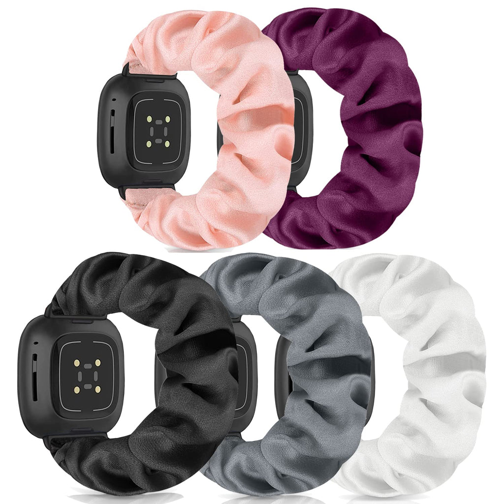 [Australia - AusPower] - Scrunchie Watch Bands for Women Compatible with Fitbit Sense/Versa 3 Elastic Scrunchy Replacement Band Soft Stretchy Band For Fitbit Versa 3 /Sense(5 Pack A,S-Size) 