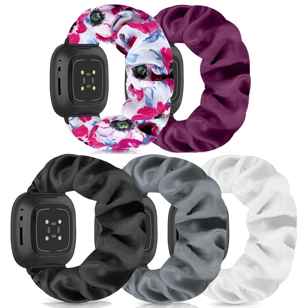 [Australia - AusPower] - Scrunchie Watch Bands for Women Compatible with Fitbit Sense/Versa 3 Elastic Scrunchy Replacement Band Soft Stretchy Band For Fitbit Versa 3 /Sense(5 Pack D,S-Size) 